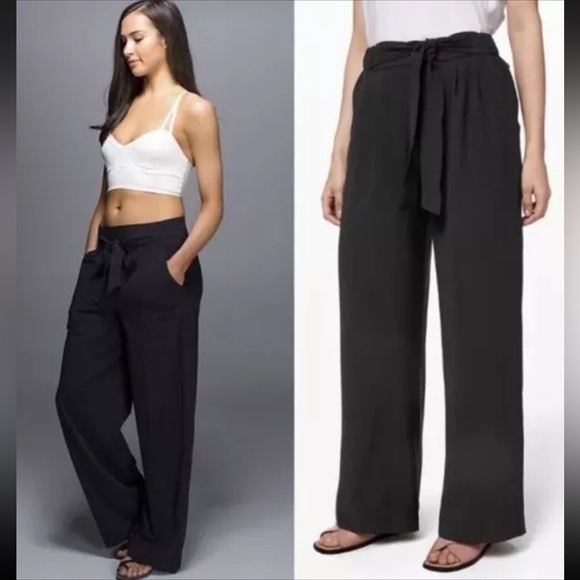 Lululemon Noir Black Wide Leg Tie Waist Pants Size 4 - Picture 10 of 10